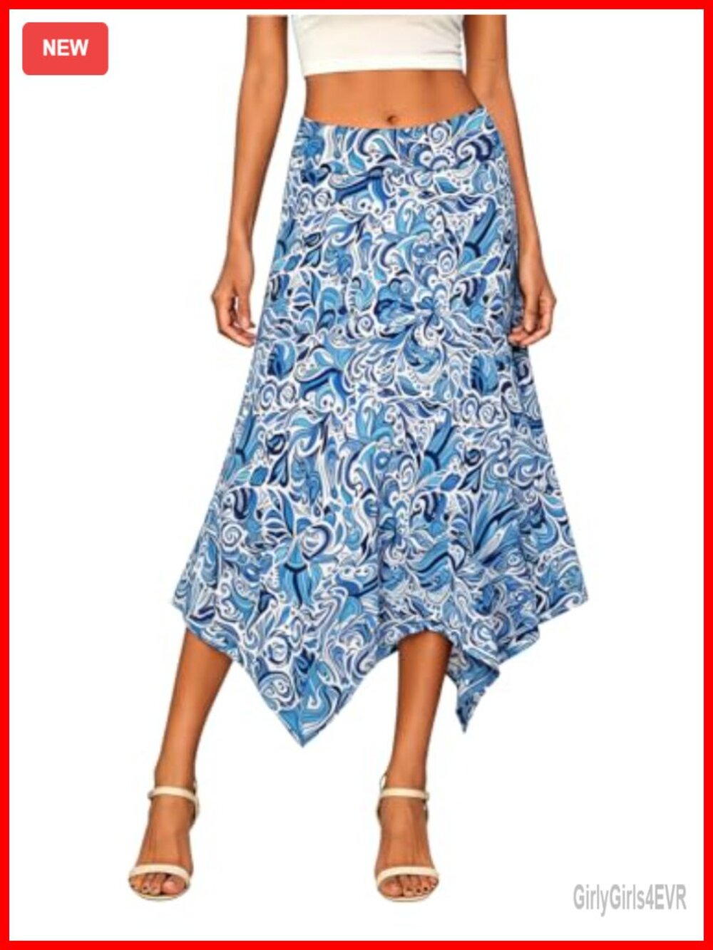 Women's Stretchy Waist A Line Handkerchief Hem Flowy Flared Casual Midi Skirt